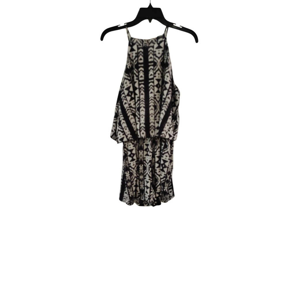 Tyche Womens Black White Geometric Tribal Halter Romper Size L Made in USA